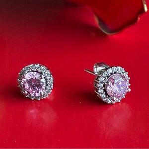 925 Silver Earrings,Elegant Pink and Silver Stud Earrings